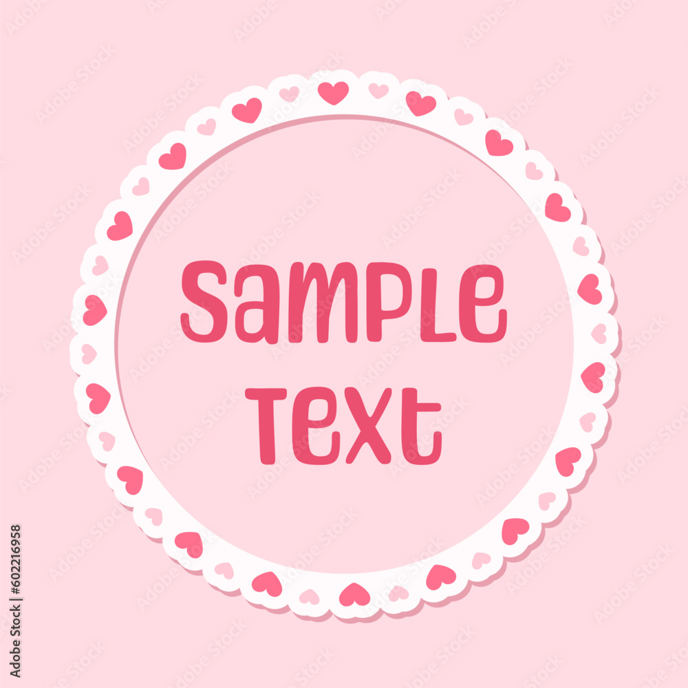 Circle scalloped frame with hearts, Pastel Cute Valentines Border Circle scalloped frame with hearts, Pastel Cute Valentines Border