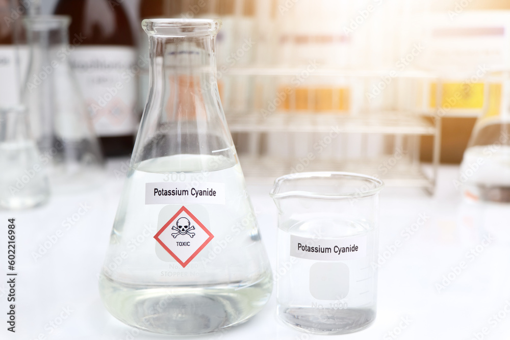 Potassium Cyanide Solution, Hazardous chemicals and symbols on containers Potassium Cyanide Solution, Hazardous chemicals and symbols on containers