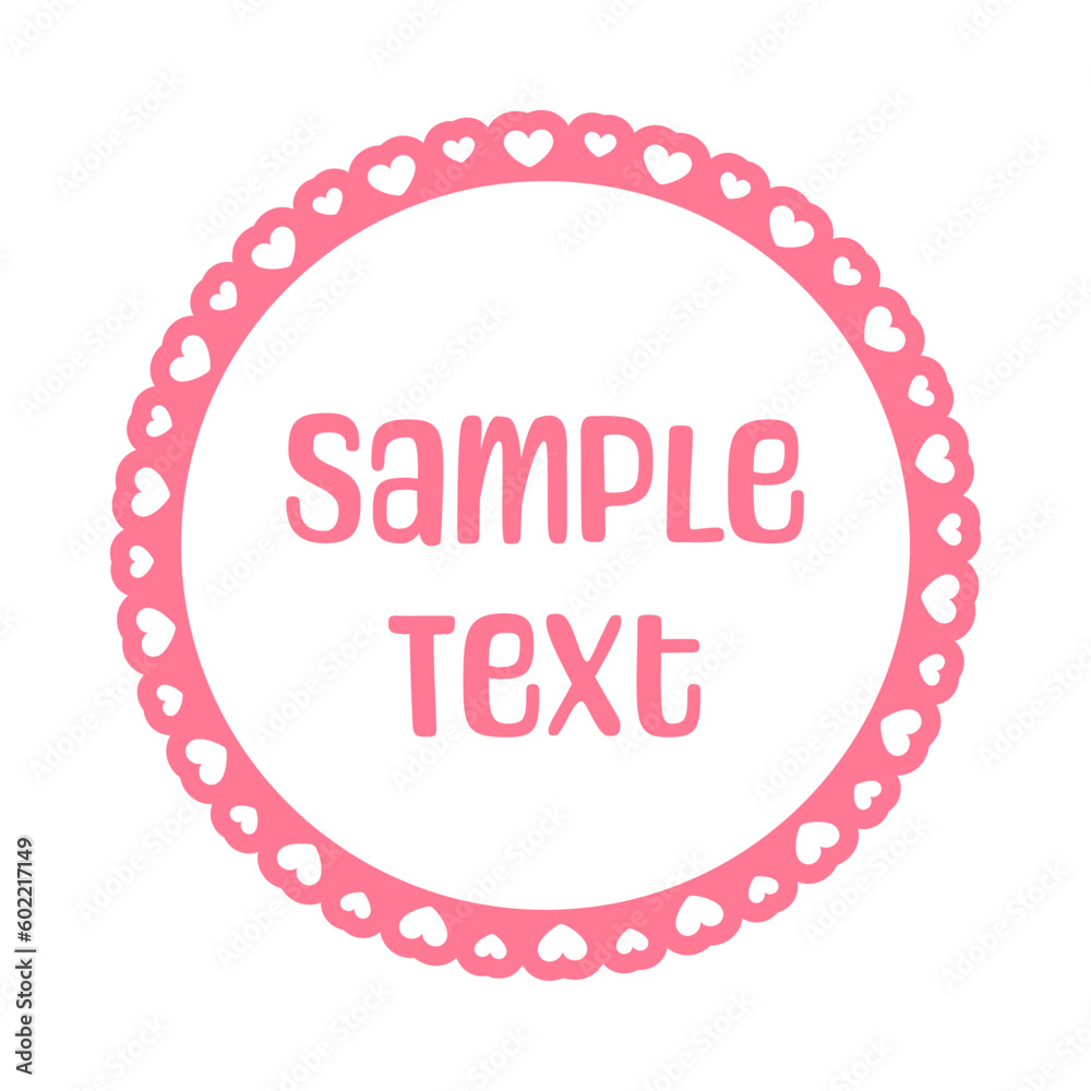 Round scalloped frame with hearts pattern text frame, Pastel Cute Valentines Frame Border