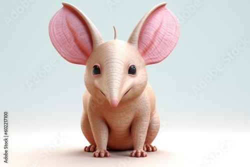 Cute kawaii aardvark or Orycteropus cartoon character, burrowing, nocturnal mammal in Africa of the order Tubulidentata, insectivore with long snout, created with generative AI. 