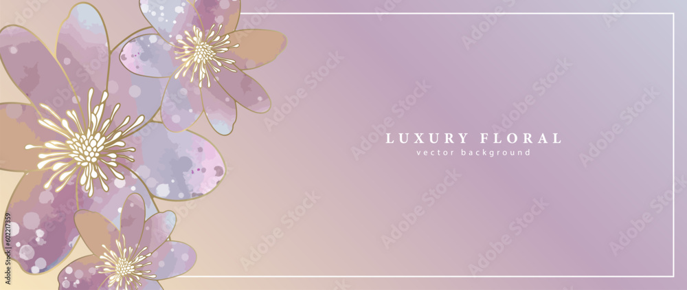 Naklejka premium Minimalistic pink floral background with watercolor flowers. Background for text, photos, diplomas, postcards, business cards