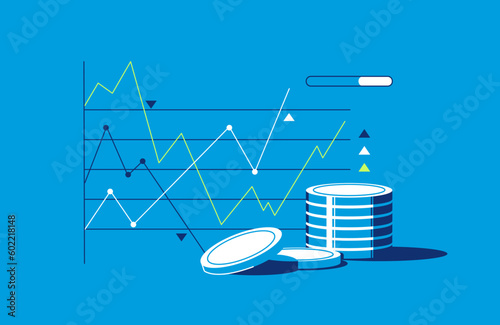 Financial investment. Creative concept of market movement. Market analysis. Manage money through your mobile phone, applications. Cryptocurrency trend trading.