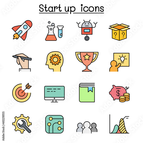 Startup color line icon set