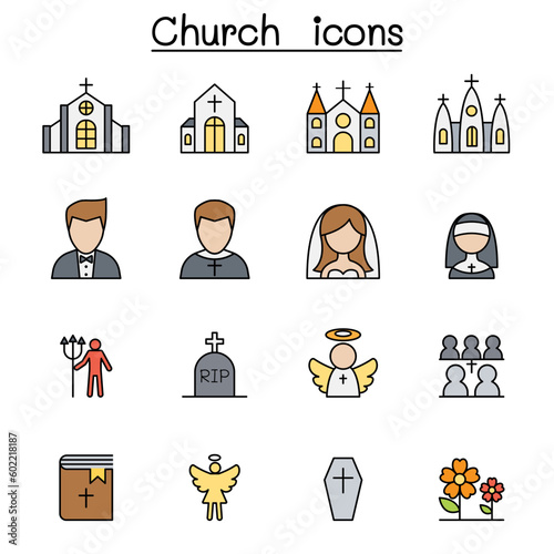 Church color line icon set