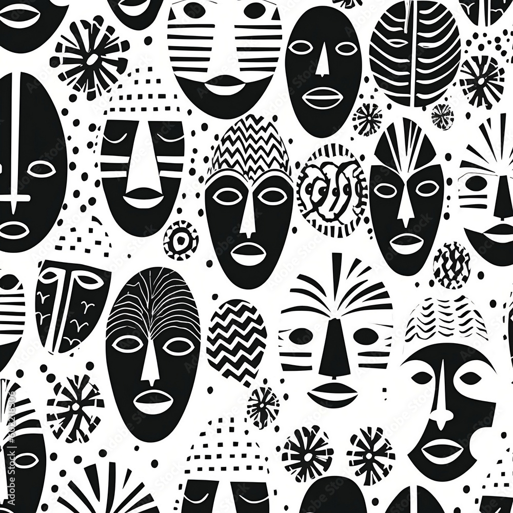 Minimalist African pattern in black and white. Generative AI Minimalist African pattern in black and white. Generative AI