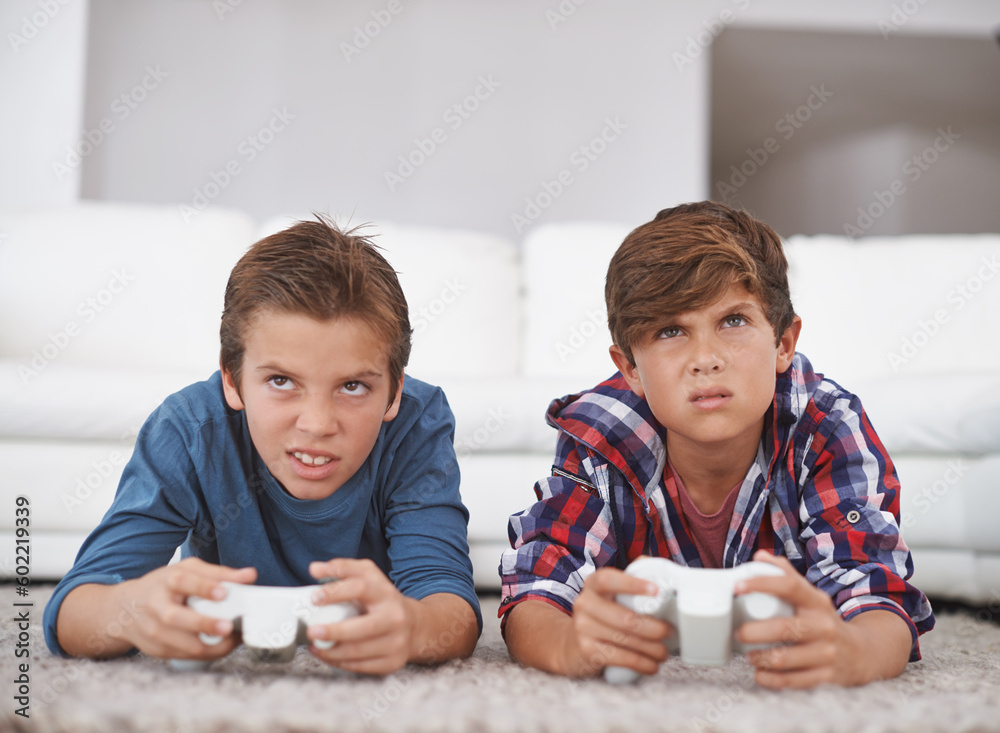 Boys playing video game, friends and confused while gaming in challenge, competition and concentration. Gamer kids, doubt or console games at home, youth and male children with esports or controller Boys playing video game, friends and confused while gaming in challenge, competition and concentration. Gamer kids, doubt or console games at home, youth and male children with esports or controller