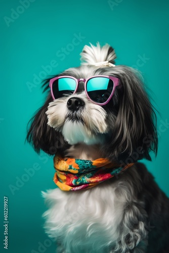 potrait a dog using sunglasses with isolated background generated ai