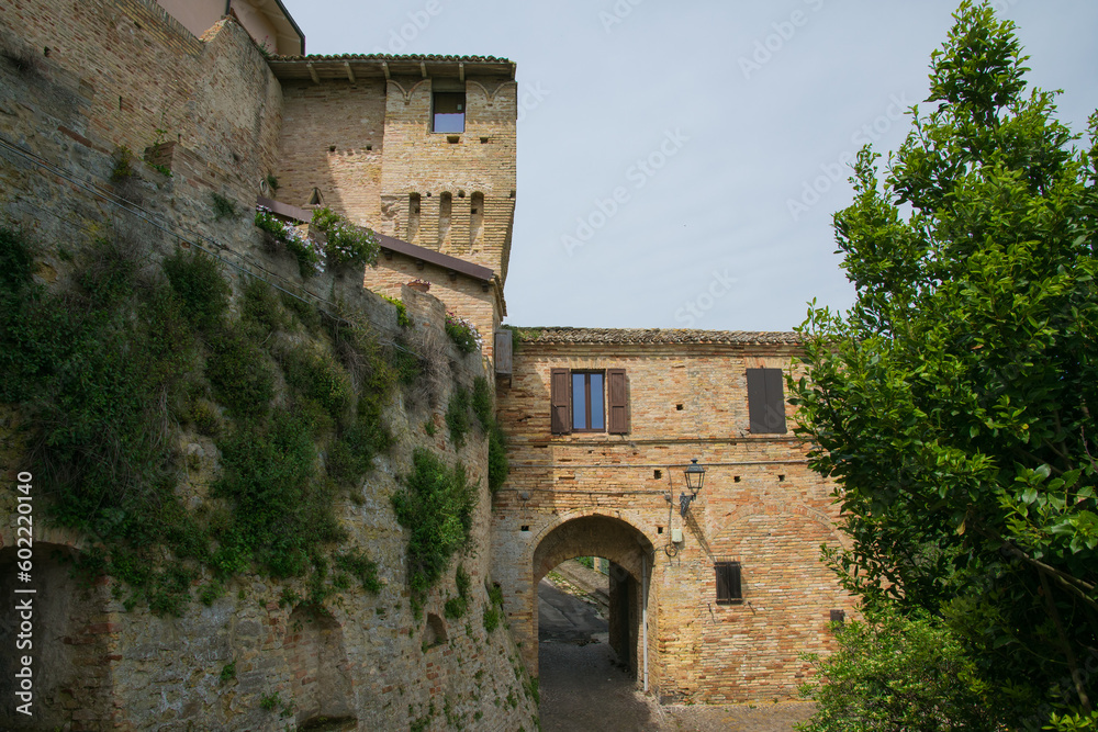 Obraz premium View of the castle of Grottammare medieval village during summer day of sun in the Marche region, Italy