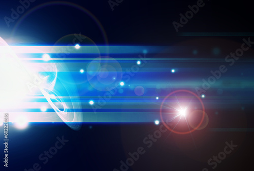 Abstract background, digital and technology or metaverse with lights, dots or flare. Effect, futuristic or connection with network, illustration or innovation for ai programming data or cybersecurity