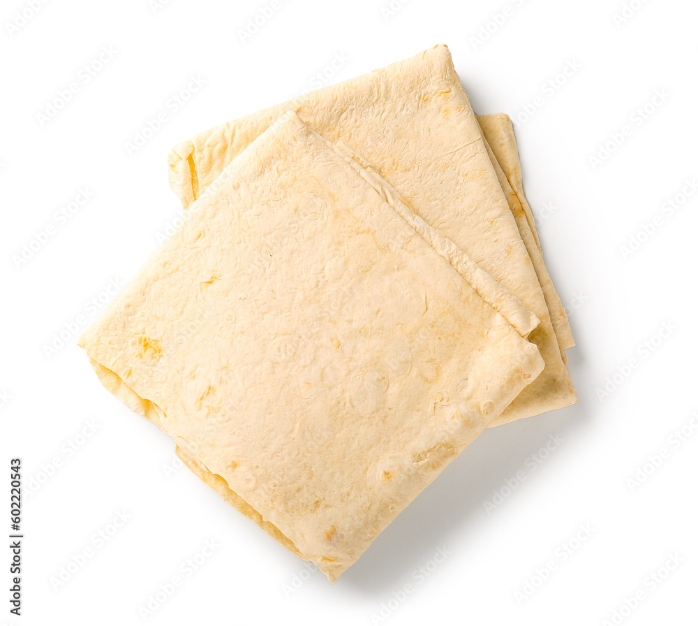 Fresh thin lavash on white background