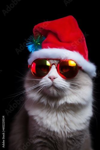 Cat in Christmas hat isolated generated ai