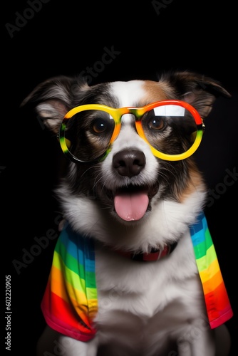 fairy funny gay french bulldog dog proud of human rights waving with lgbt rainbow flag and sunglasses , isolated © Rizzz