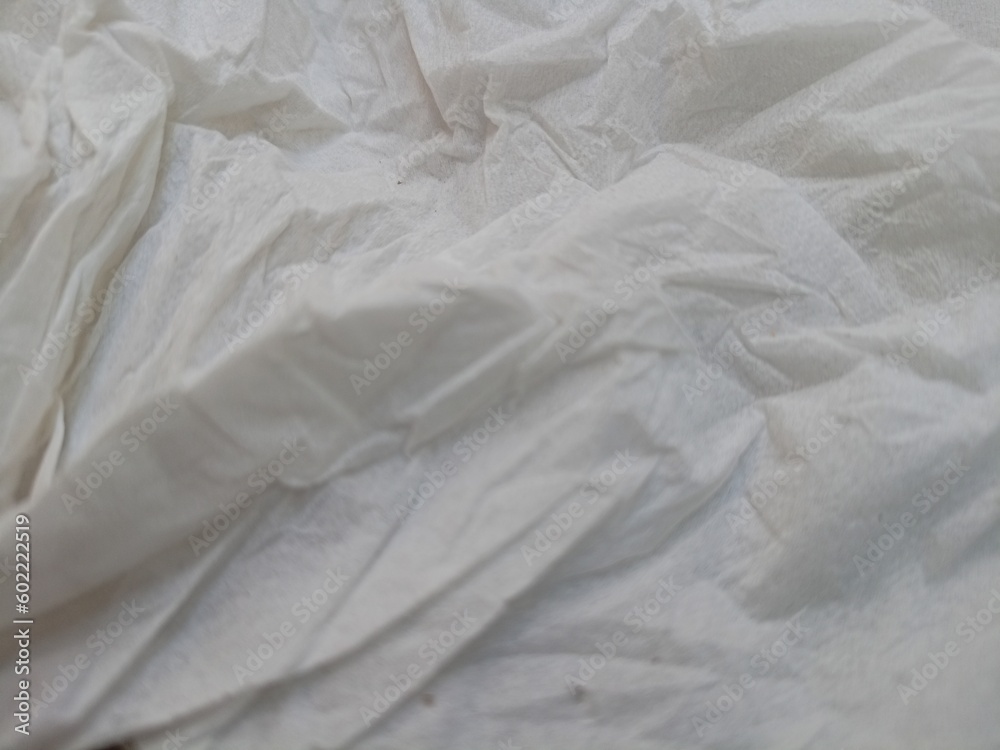 White Linen background Crumpled tissue Natural handmade tissue background Eco Organic top view White tissue linen texture