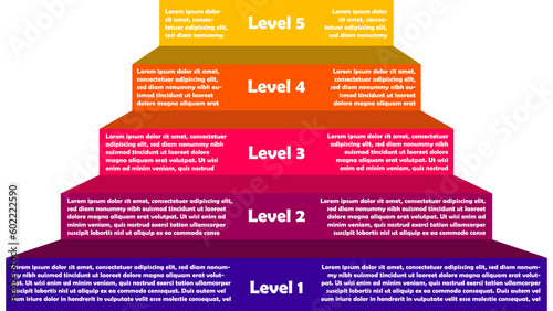 Vector illustration Infographic design template with 5 options or level. Can be used for process, presentations, layout, banner, info graph. Stair shape design.