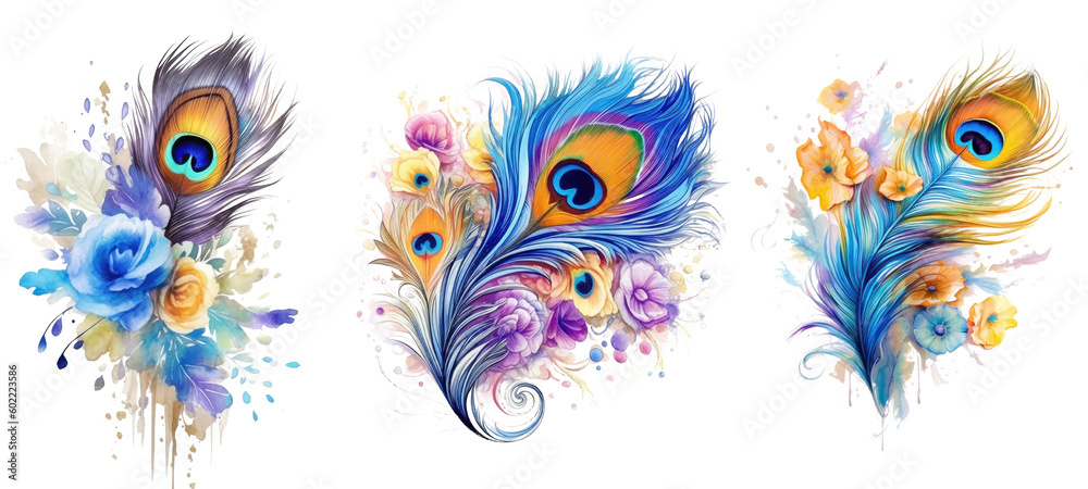 Beautiful florals peacock feather. Generative AI Beautiful florals peacock feather. Generative AI