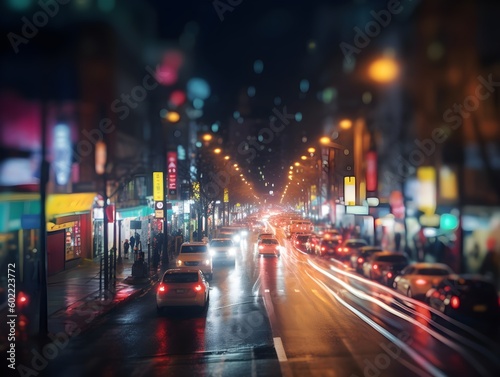Urban Dreams: Blurred City Lights in Motion Background © AI