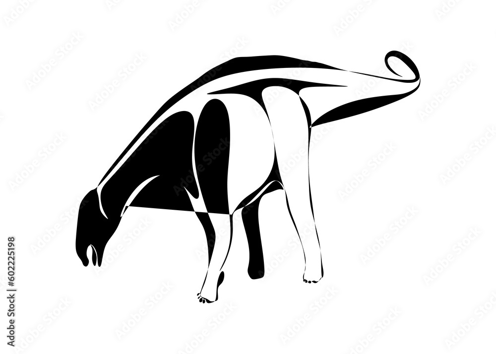 The illustrations and clipart. Jurassic park. A black-and-white silhouette of a Nigersaurus The illustrations and clipart. Jurassic park. A black-and-white silhouette of a Nigersaurus