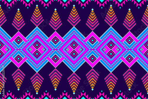 Geometric Native neon tribal Oriental ethnic seamless pattern traditional background Design for native carpet, wallpapers,native clothing,wrapping, batik,fabric,Vector, illustration, embroidery style.