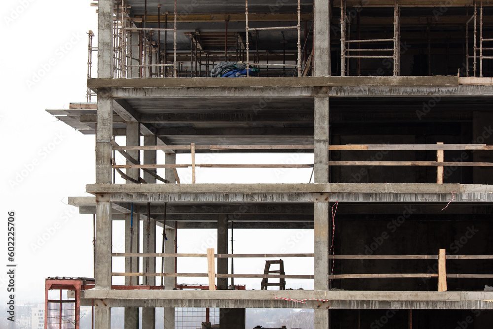 The walls of a multi-storey building under construction