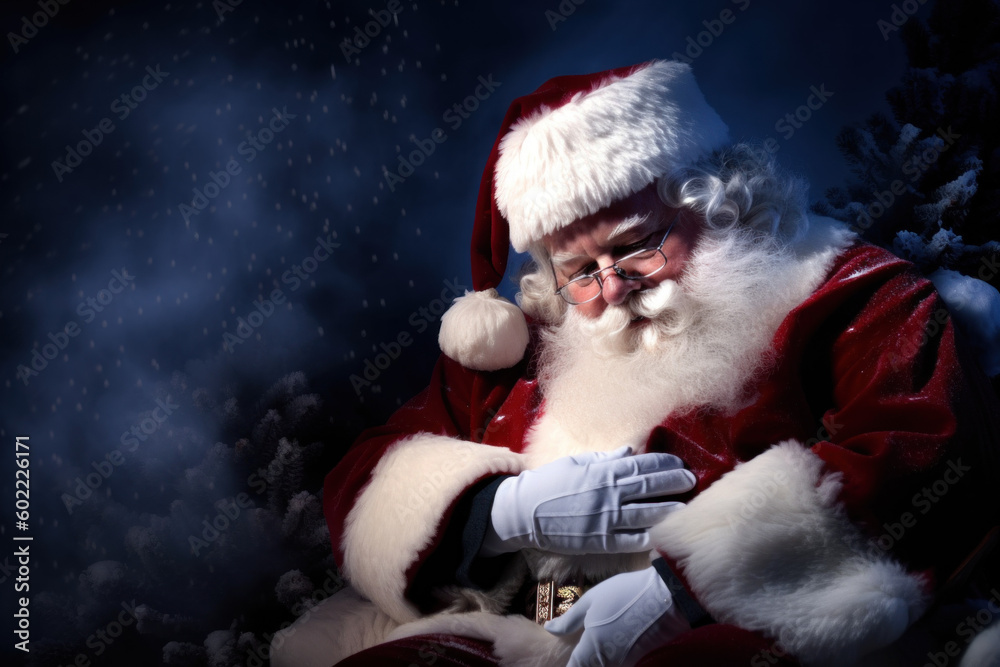 Jolly Santa Claus Relaxing in a Snowy Scene - Photo Art Created with Generative AI and Other Techniques Jolly Santa Claus Relaxing in a Snowy Scene - Photo Art Created with Generative AI and Other Techniques