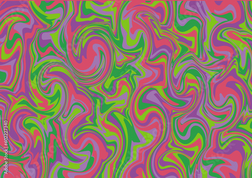 Patron psicodélico de colores verdes y morados, patron sin fisuras groovy, fondo de pantalla abstracto, patron mármol de colores llamativos y curvas.