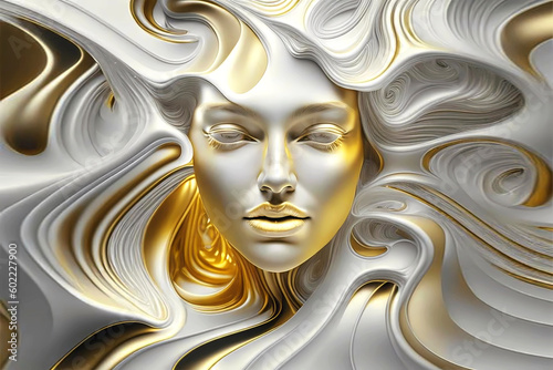 female faces frozen in liquid metal. created with generative ai technology