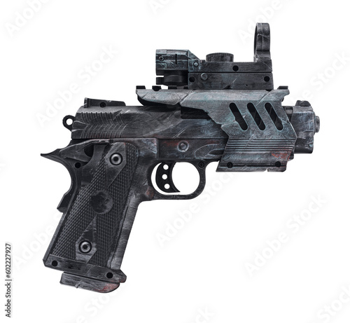 Schilderij op canvas black blaster pistol isolated on white background