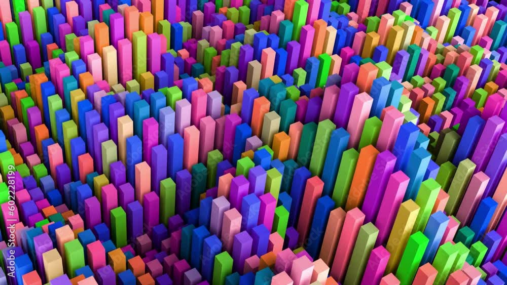 Abstraction colorful boxes form a wave. Abstract motion, loop, 3d ...