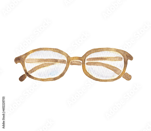 イラスト素材：眼鏡を畳んでおいた状態 茶色 手描きの水彩画 