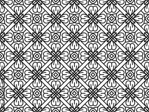 Abstract floral, lace, trim seamless pattern. Repeating pattern with floral elements and ornaments. Line art design, mandala pattern.