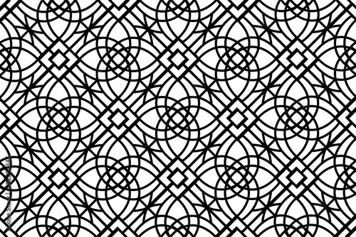 Abstract floral, lace, trim seamless pattern. Repeating pattern with floral elements and ornaments. Line art design, mandala pattern.