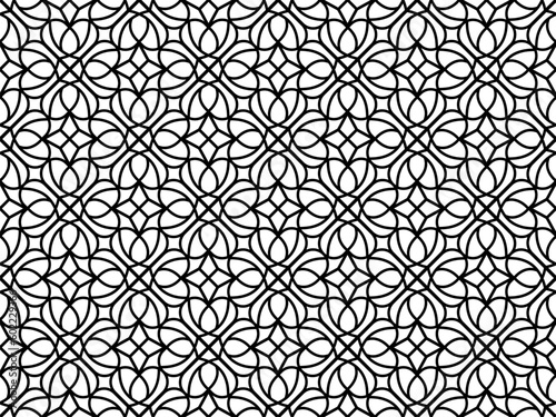 Abstract floral, lace, trim seamless pattern. Repeating pattern with floral elements and ornaments. Line art design, mandala pattern.