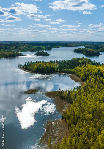 Spring landscape by lake Ežezers Latvia, in the countryside of Latgale.