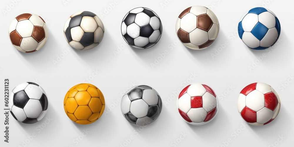 Set of soccer ball or football with different view on white isolated background, Generative AI Set of soccer ball or football with different view on white isolated background, Generative AI