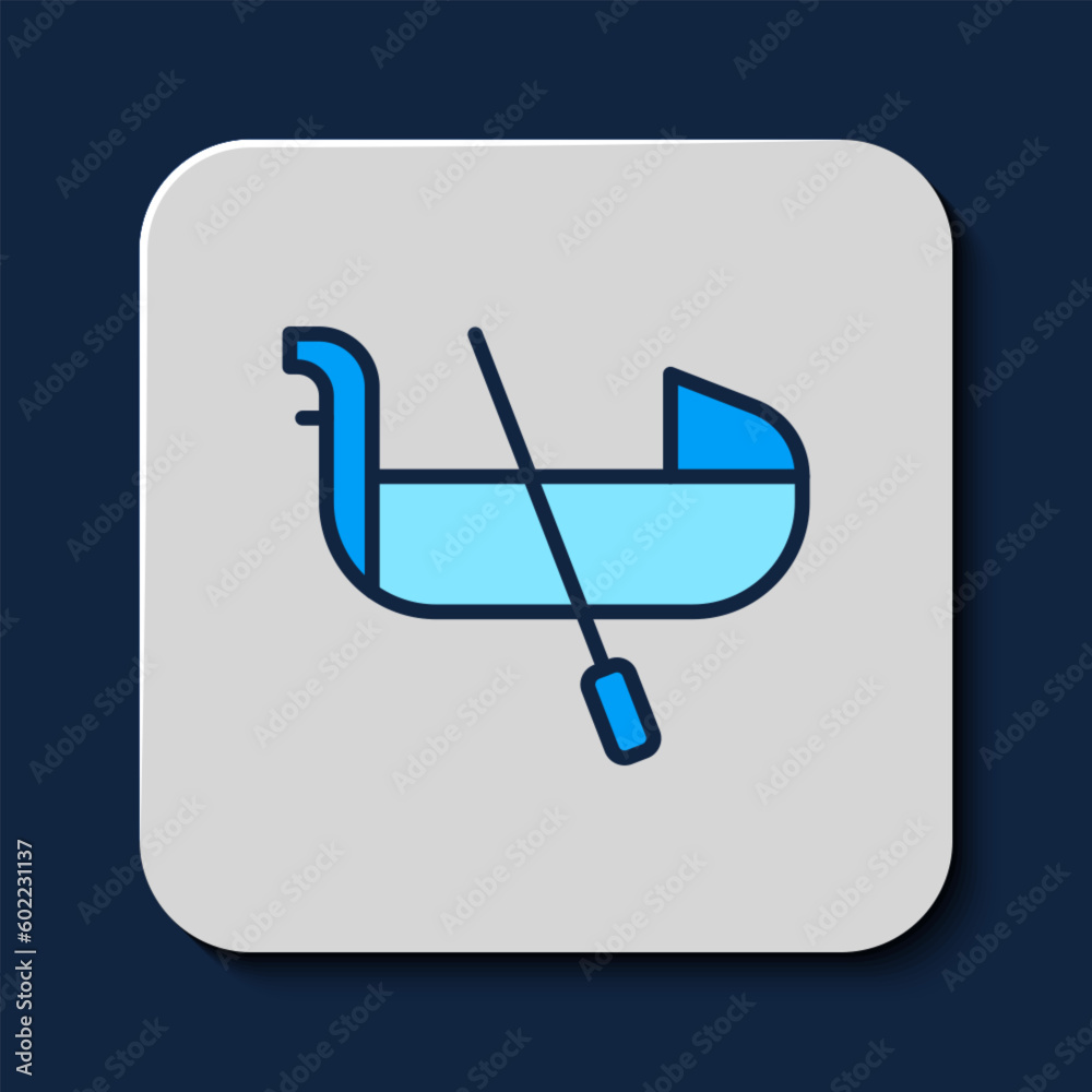 Filled outline Gondola boat italy venice icon isolated on blue background. Tourism rowing transport romantic. Vector Filled outline Gondola boat italy venice icon isolated on blue background. Tourism rowing transport romantic. Vector