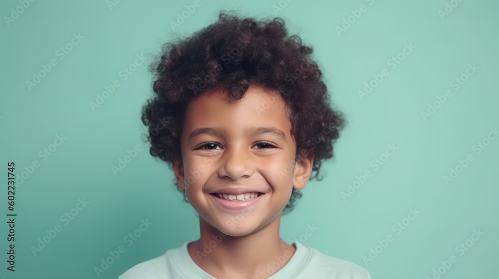 A cute little boy with a joyful smile, standing against a pastel-color background. Generative AI A cute little boy with a joyful smile, standing against a pastel-color background. Generative AI