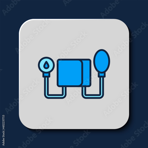 Filled outline Blood pressure icon isolated on blue background. Vector
