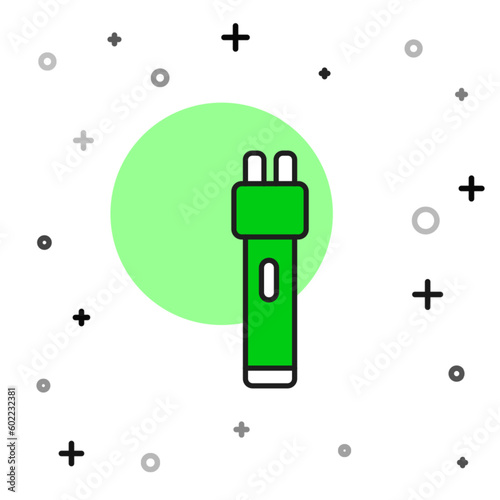 Filled outline Police electric shocker icon isolated on white background. Shocker for protection. Taser is an electric weapon. Vector