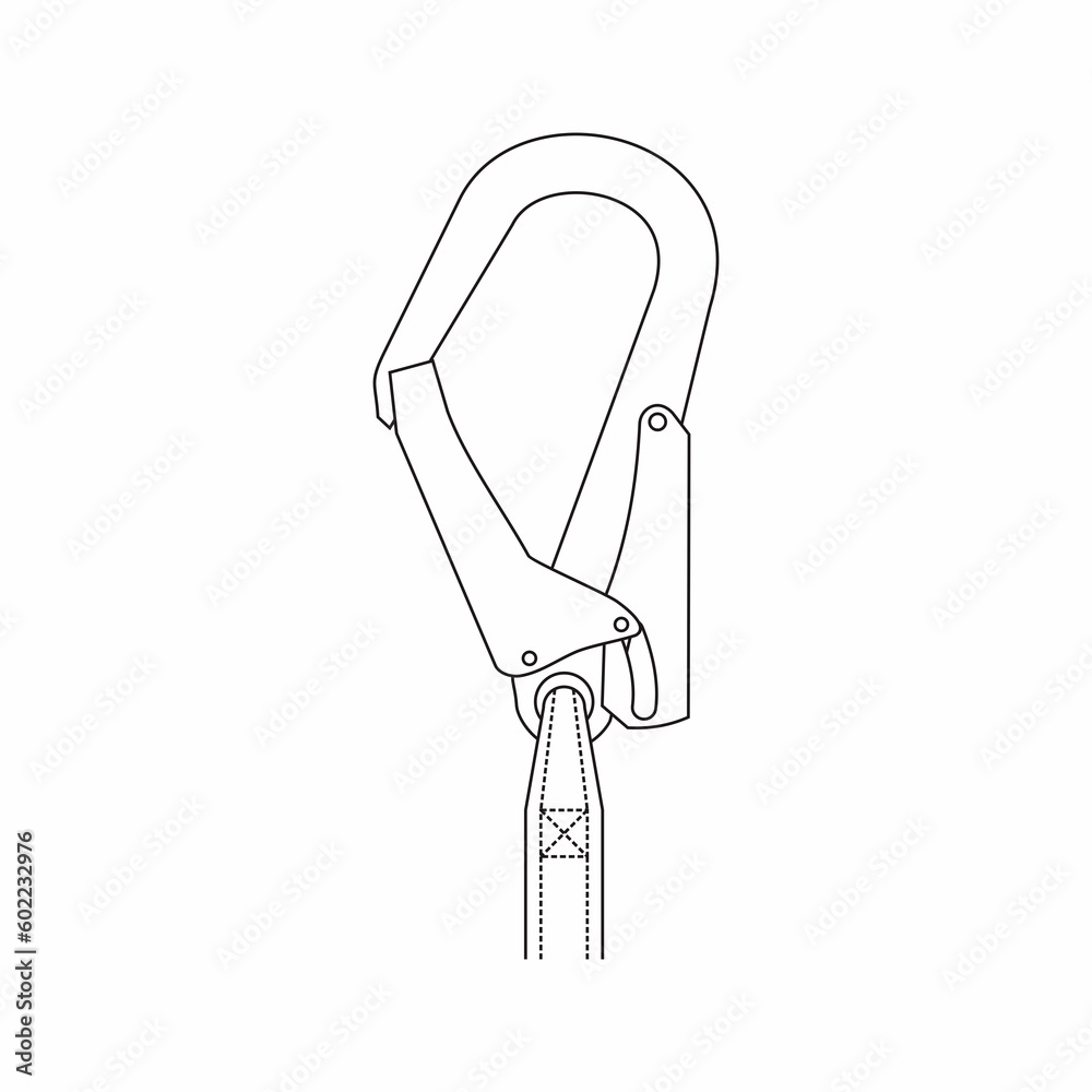 Outlined of safety harness hook. Sign, symbol of personal protective