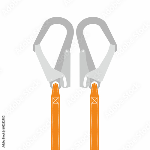 Colorful isolated of safety harness hook for working at height protective equipment. Vector illustration.