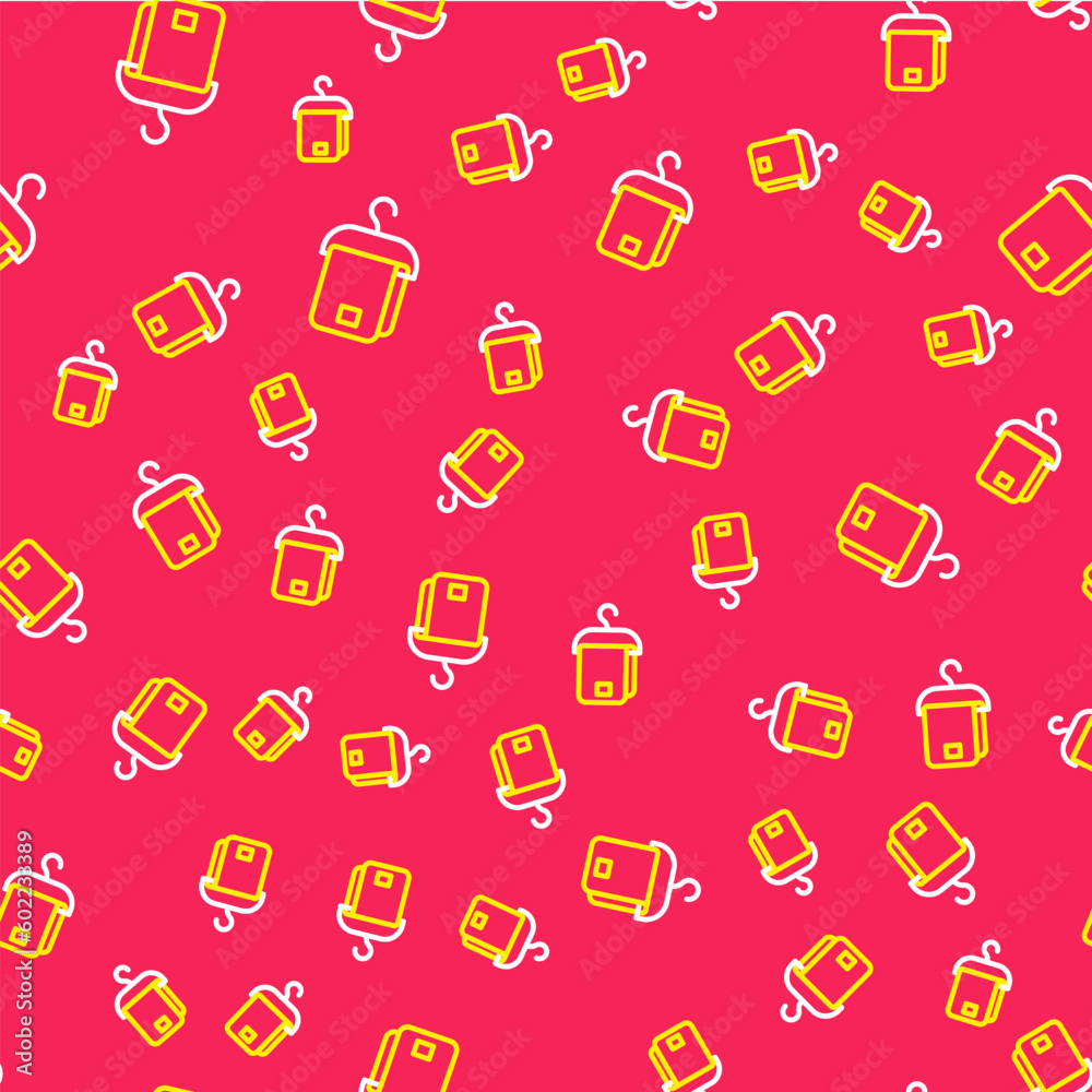Line Towel on hanger icon isolated seamless pattern on red background. Bathroom towel icon. Vector Line Towel on hanger icon isolated seamless pattern on red background. Bathroom towel icon. Vector