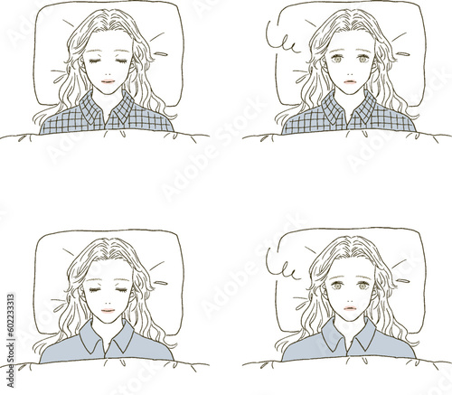 ビューティー　ベッドで眠る女性のイラストレーション