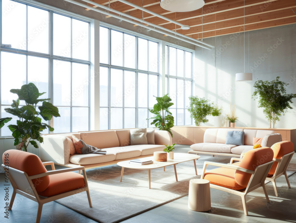 Fototapeta premium modern co-working spaces, Inspiring Lounge Area for relaxation and informal meetings