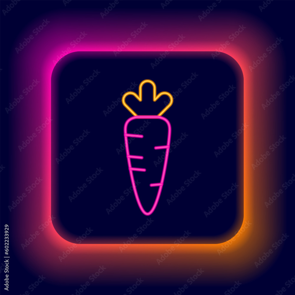 Glowing neon line Carrot icon isolated on black background. Colorful outline concept. Vector Glowing neon line Carrot icon isolated on black background. Colorful outline concept. Vector