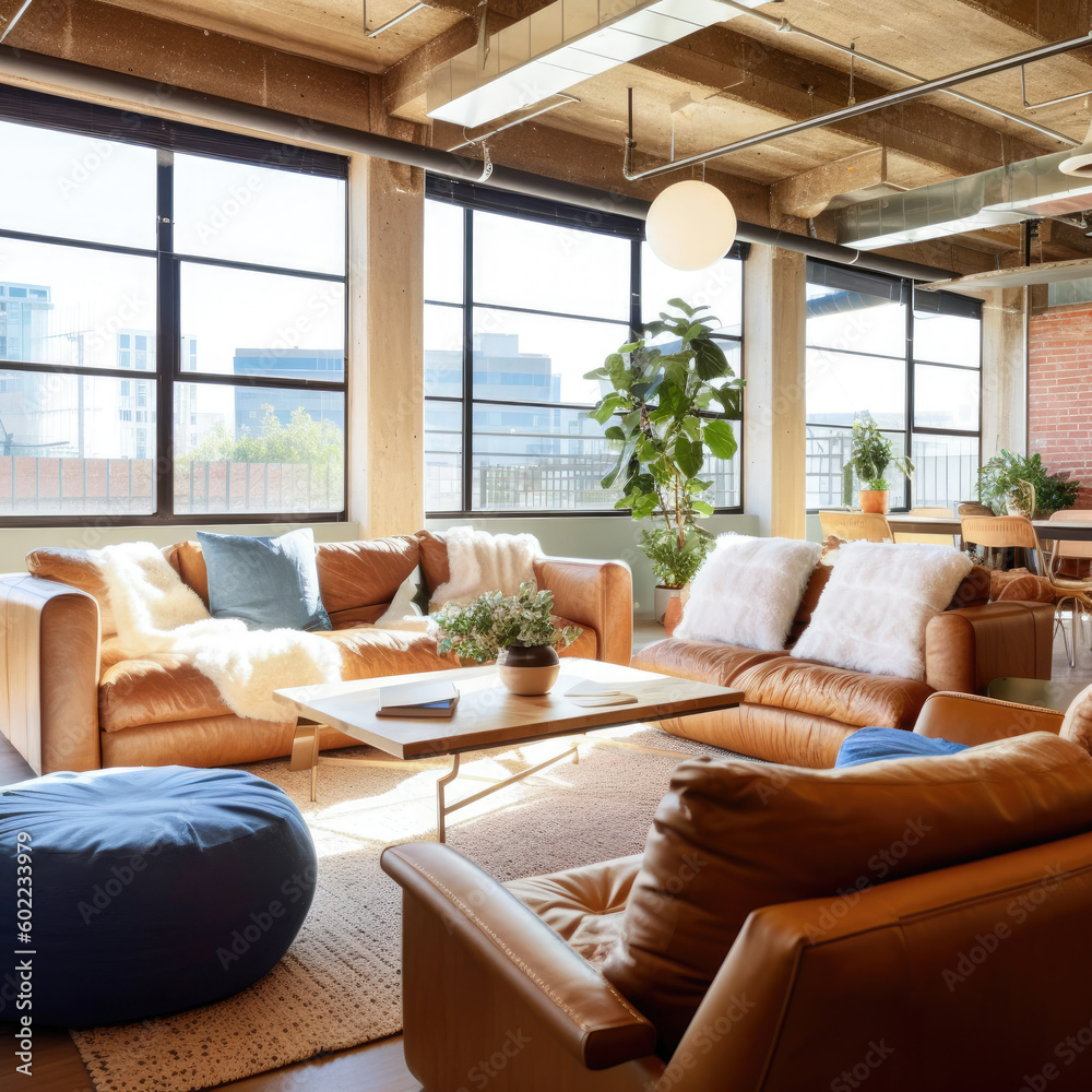 Fototapeta premium modern co-working spaces, Inspiring Lounge Area for relaxation and informal meetings