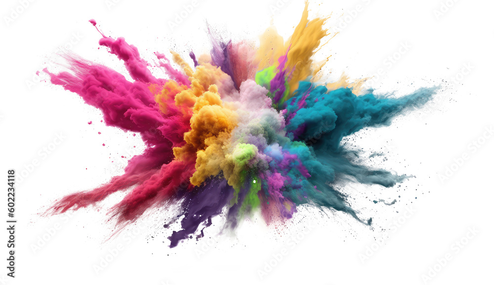 explosion powder with different colors splash isolated on white background.