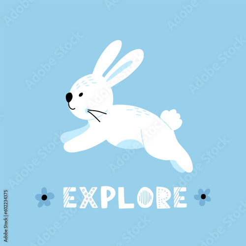 Icon of cute rabbit in cartoon style. Bunny pet silhouette. Hare and rabbit colorful illustration for childrens book, postcards and posters.