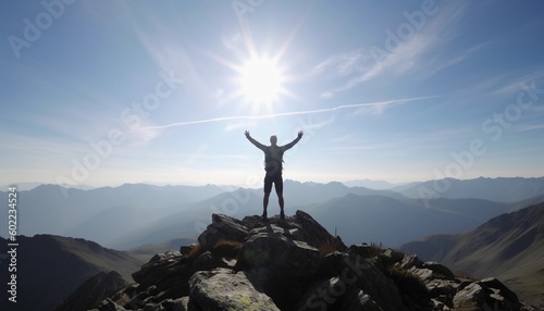 Celebrating success on a mountain top, mountain peak  © TimesLight