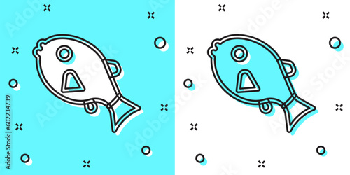 Black line Tropical fish icon isolated on green and white background. Exotic fish. Random dynamic shapes. Vector