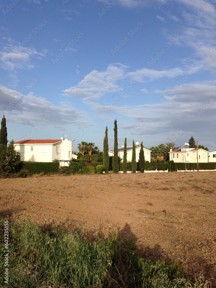 White houses in nature landscape of Cyprus